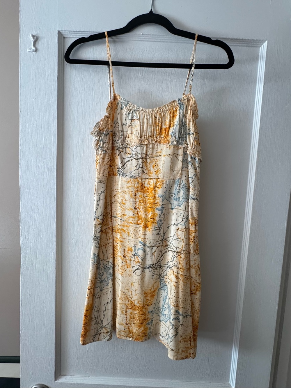 Urban Outfitters Dress Tank Medium Cami Short Mini Babydoll Boho Map Yellow